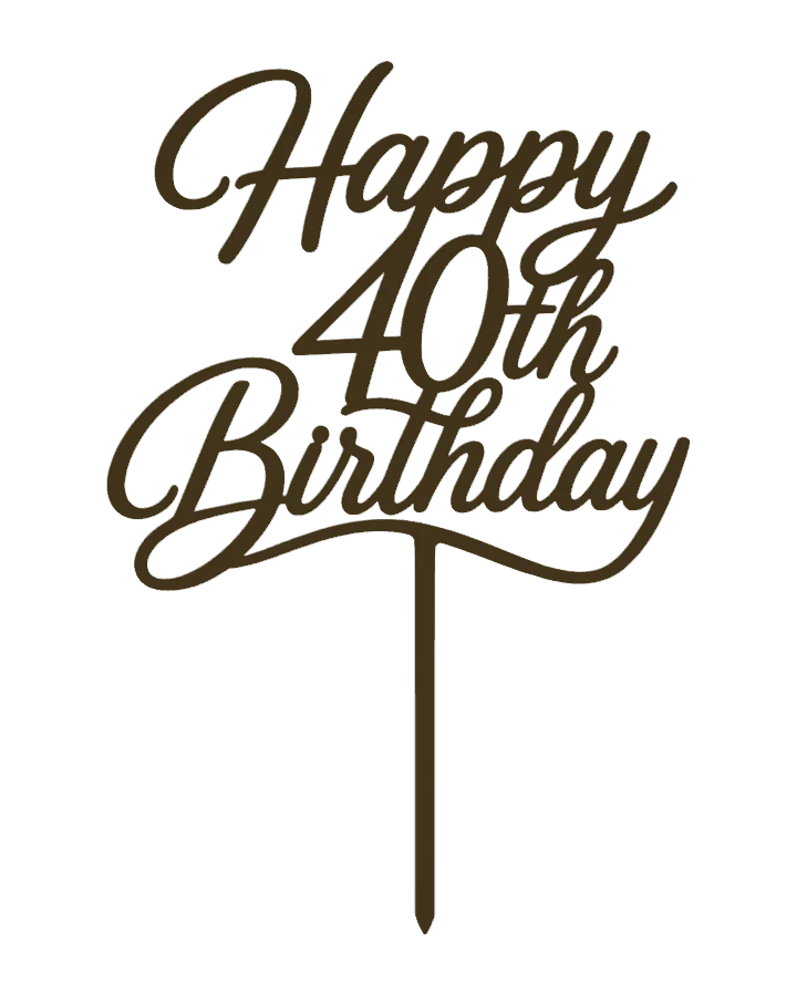 Interactive metallic-gold 3D model of the Happy 40th Birthday cake topper