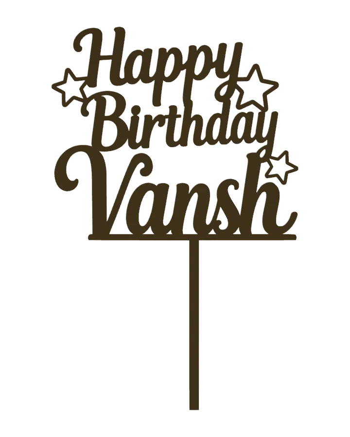 Interactive metallic-gold 3D model of the Happy Birthday Vansh cake topper