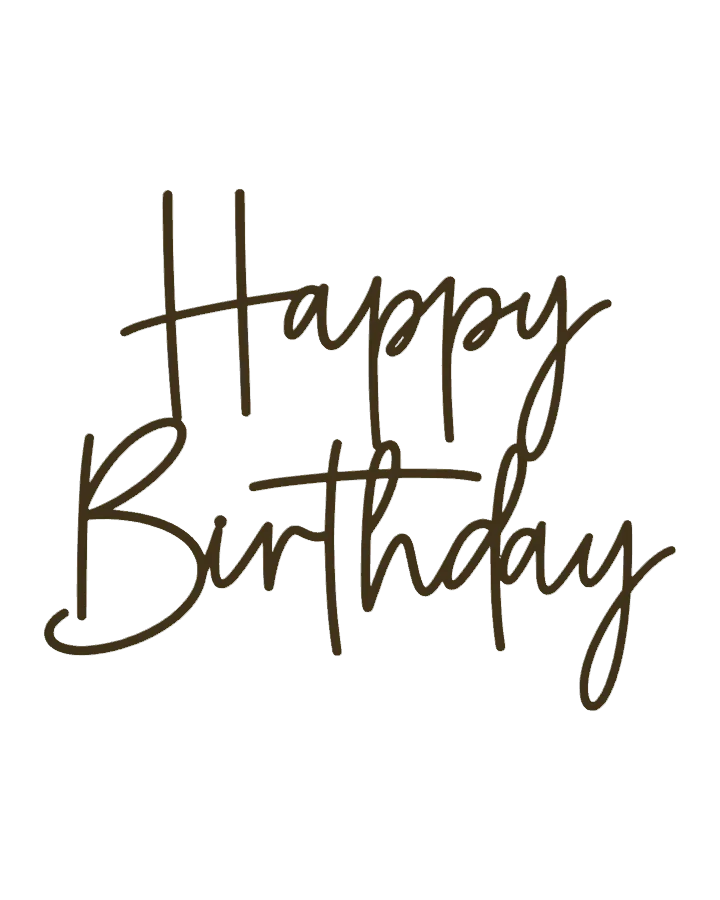 Interactive metallic-gold 3D model of the Happy Birthday cake topper