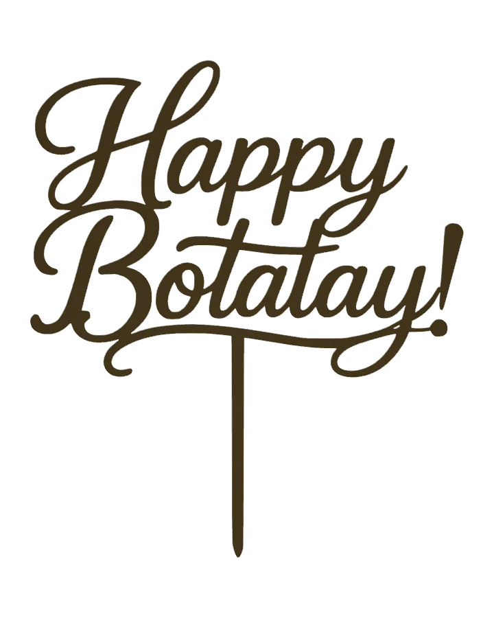 Interactive metallic-gold 3D model of the Happy Botatay cake topper