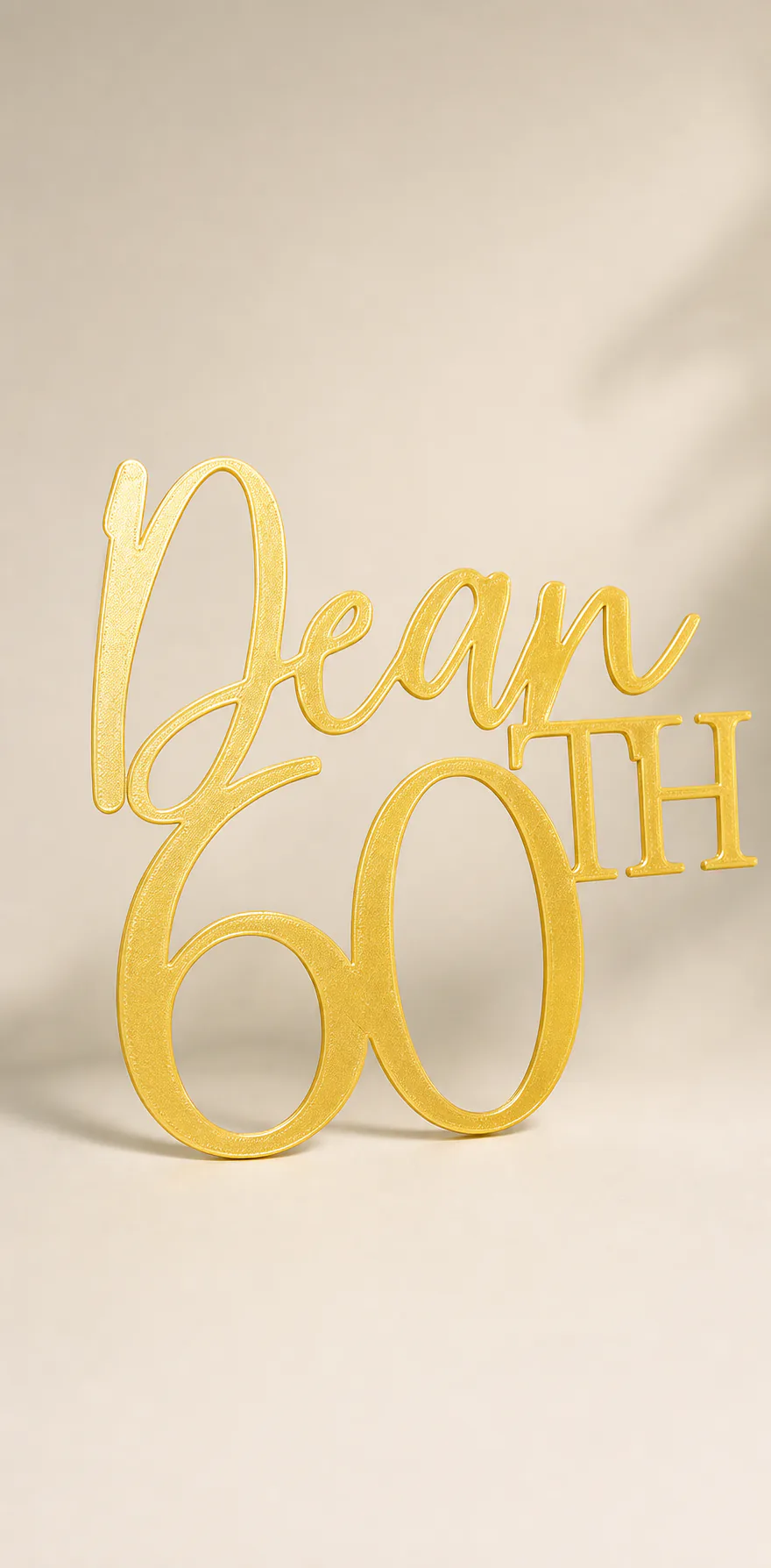 Gold Dean 60th custom cake topper